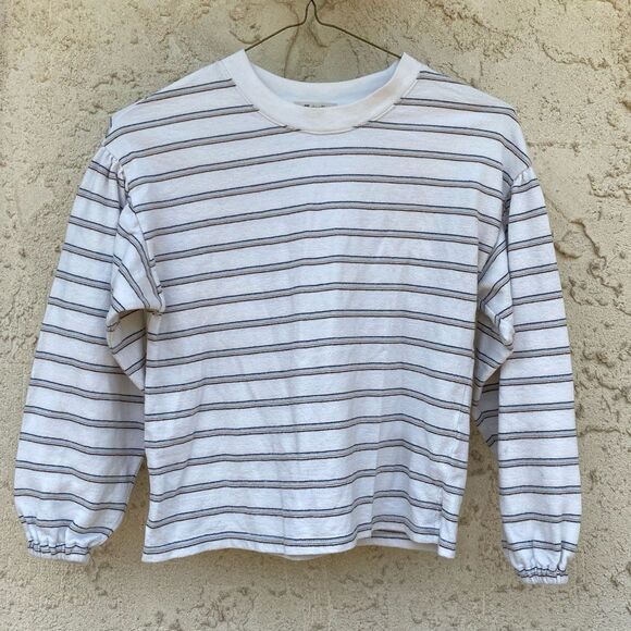 Madewell Size XXS Striped Balloon Sleeve White long sleeve top raglan - Picture 1 of 7